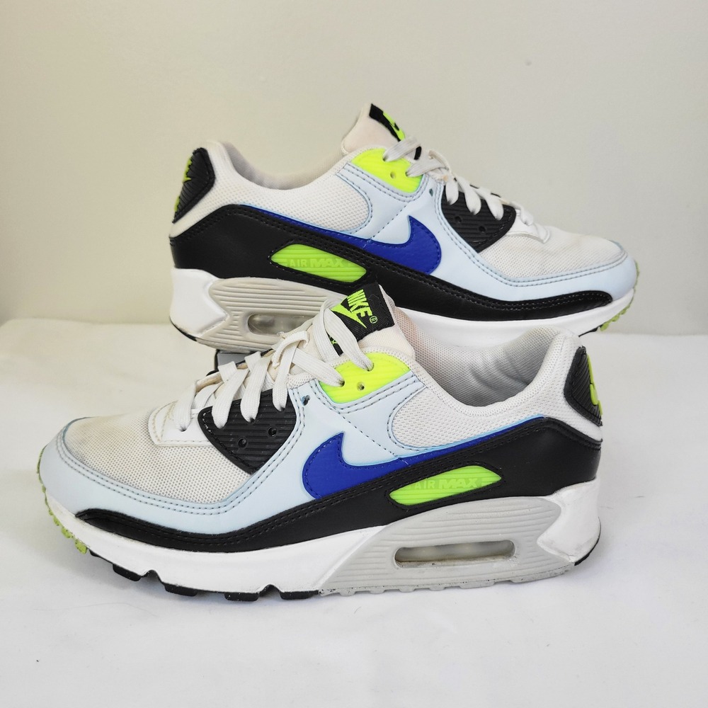 Nike Air Max 90 White Blue Volt Sneakers DH8010-102 Mens 6.5 Womens 8